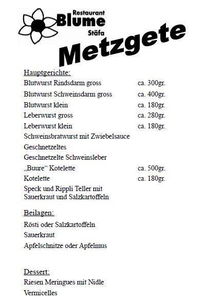 Menu di Restaurant Blume 
