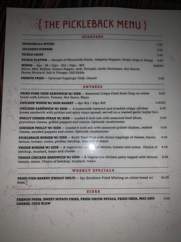 Menu at The PickleBack pub & bar, Durham
