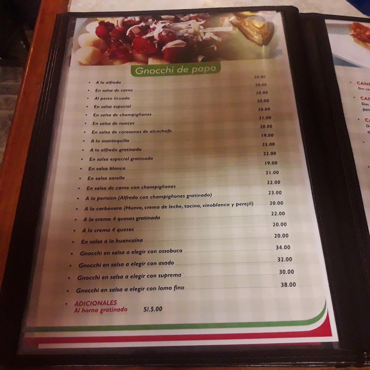 Carta de Pizzería Zarelle, Jesus Maria, Av. Arnaldo Márquez 1521