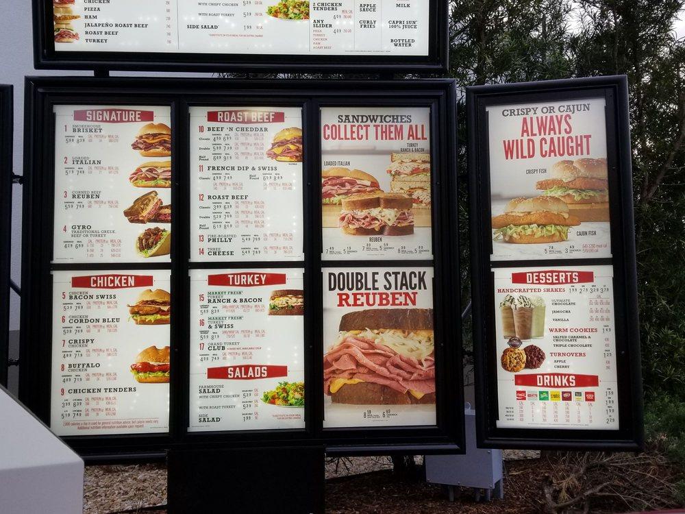 Menu at Arby's fast food, Harvey