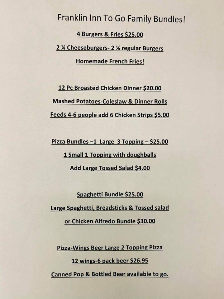 Menu at Franklin Inn & Lounge restaurant, Bad Axe, E Huron Ave