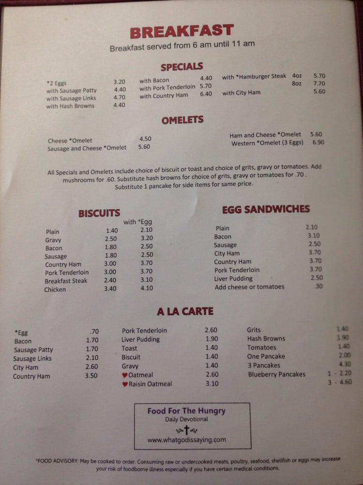 Menu at Parker's Home Cookin' Restaurant, Stokesdale