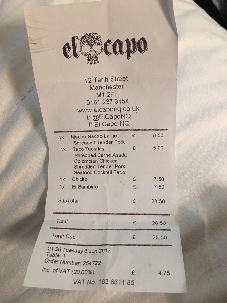Menu at El Capo pub & bar, Manchester