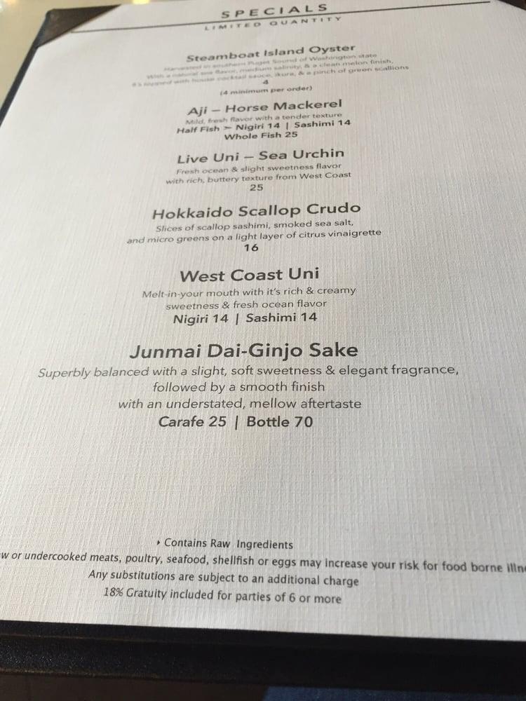 Menu at Umami Japanese Bistro restaurant, Baton Rouge