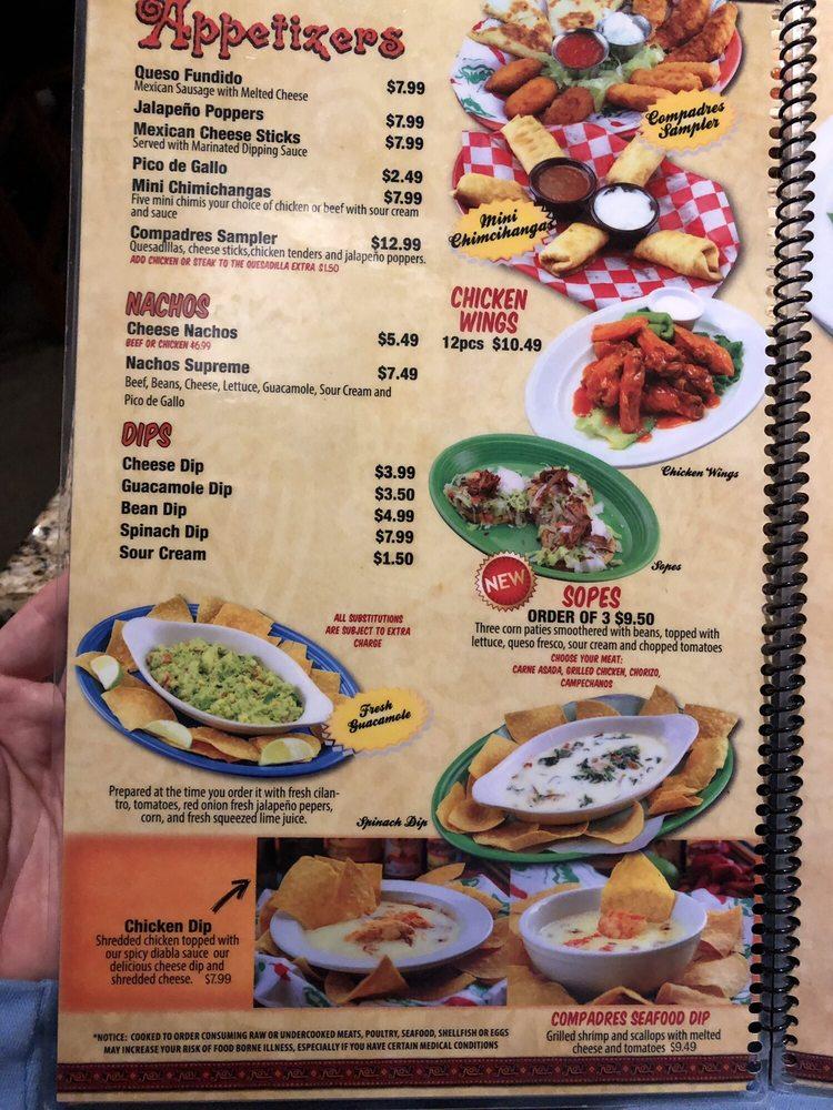 Menu at Compadres Tequila Lounge restaurant, Pittsboro