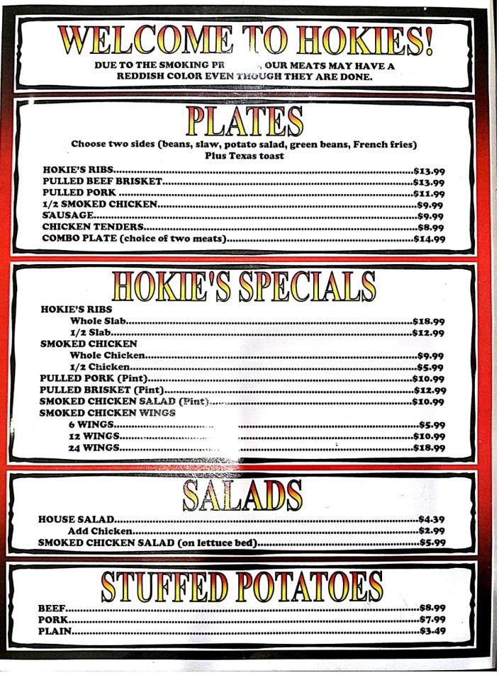 Menu at Hokie's BBQ & Grill, Lucedale