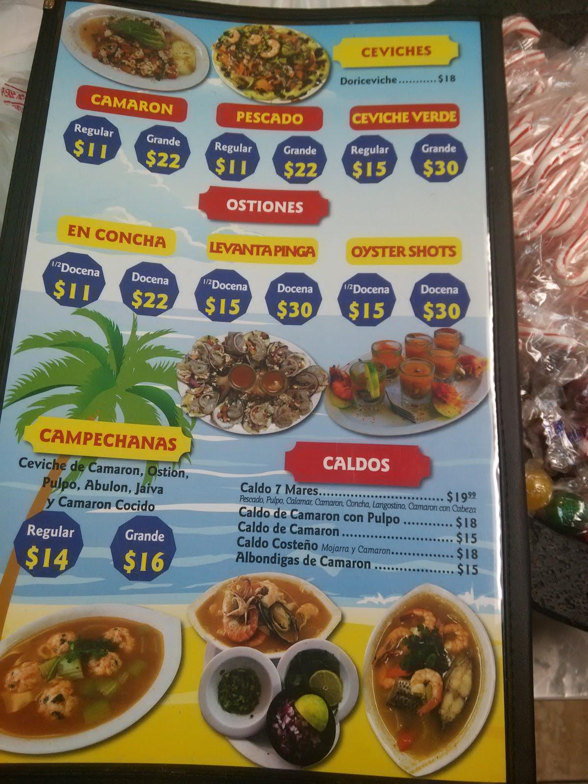 Menu at Mariscos El Moreno restaurant, Lynwood, Atlantic Ave