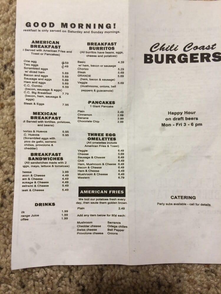 Menu at Chili Coast Burgers pub & bar, Vista