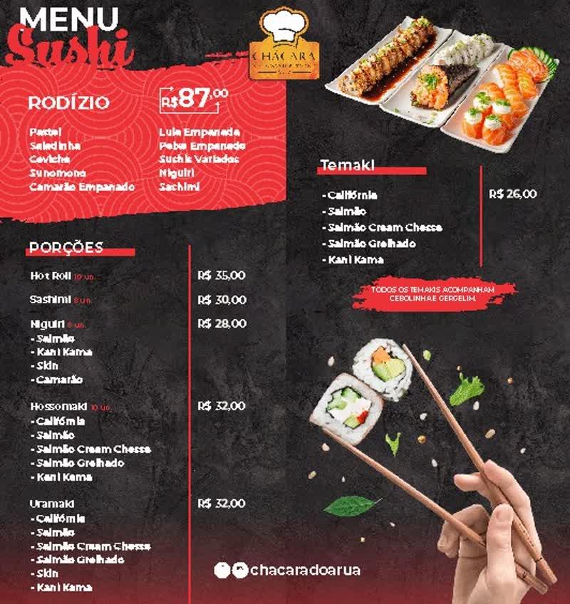 Restaurante Chácara do Aruã cardápio