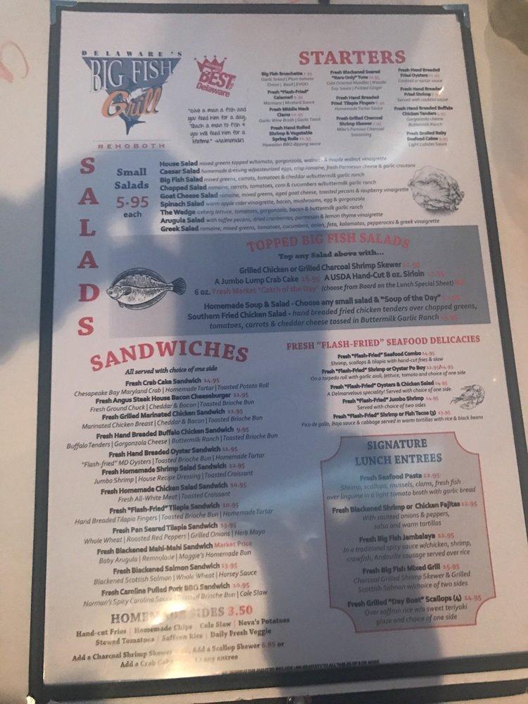 Carta del pub y bar Big Fish Grill Rehoboth, Rehoboth Beach