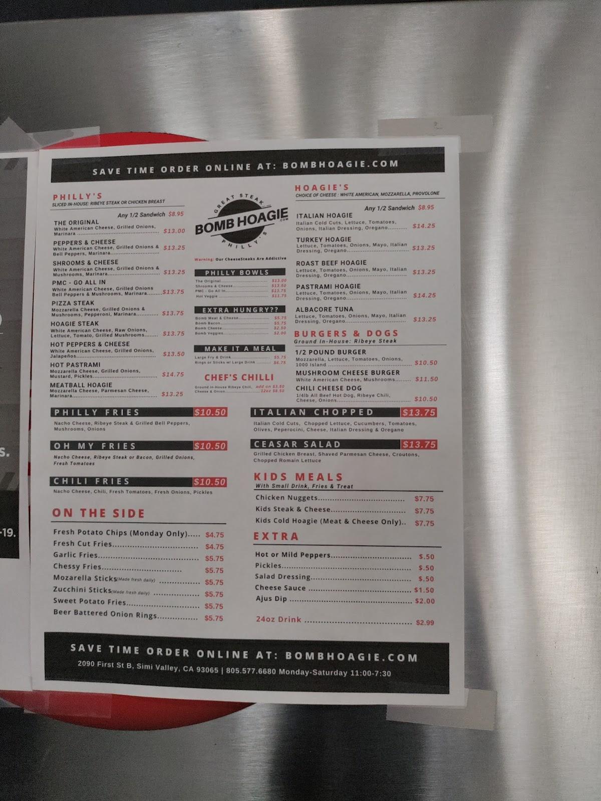 Carta de parrilla Great Steak Bomb Hoagie, Simi Valley, First St B