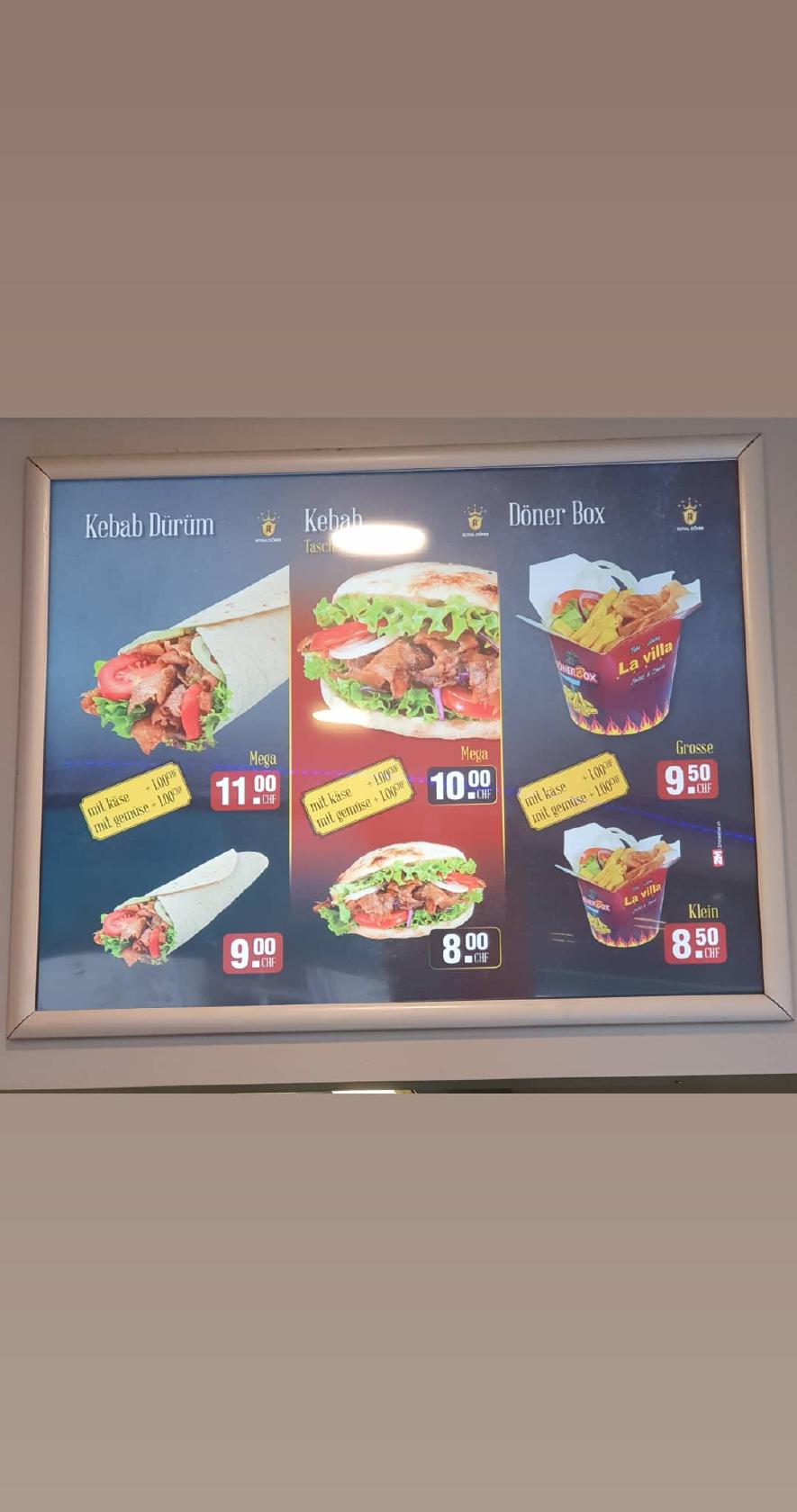 Menu au Kebab La Villa Tacos, Bienne, Unionsgasse 20