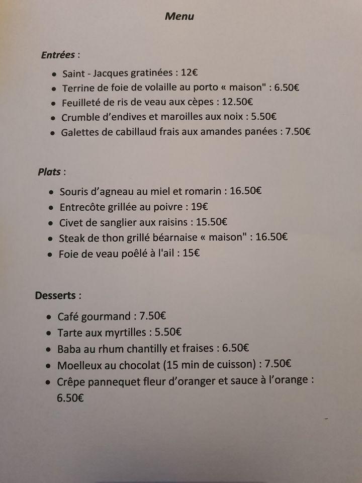 Menu au La Carpe d'Or restaurant, Le Quesnoy