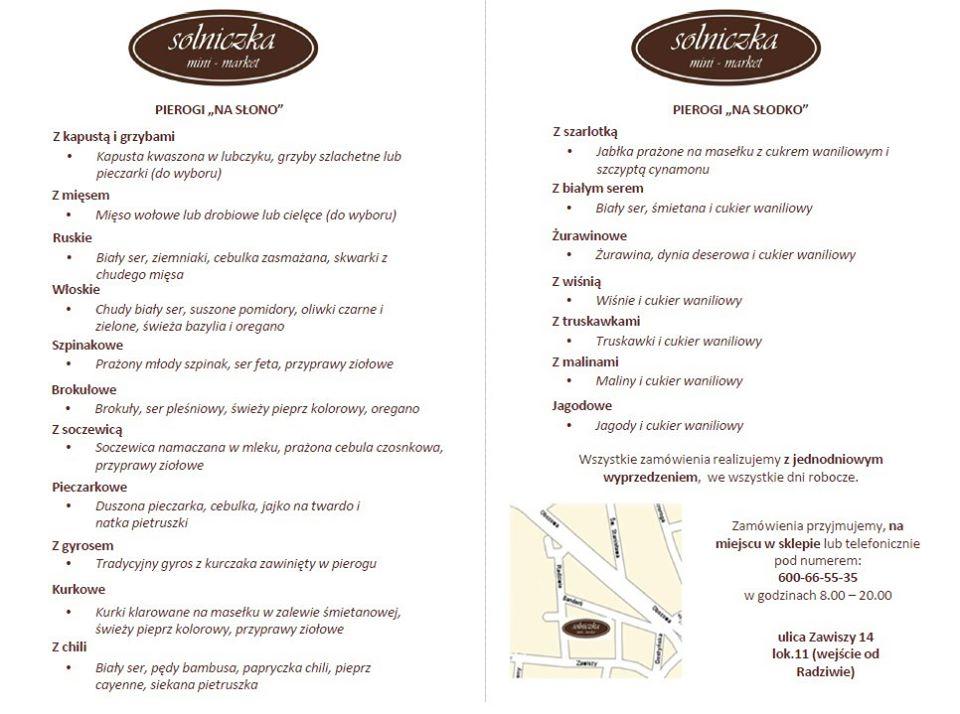 Menu at Solniczka cafe, Warsaw, ul. Zawiszy 14