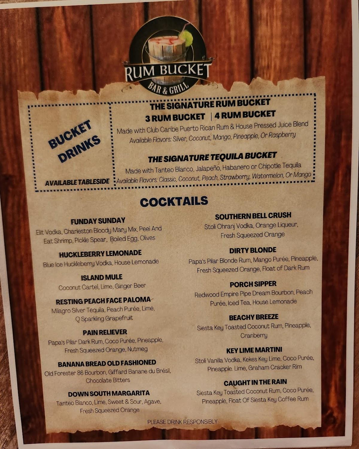 Menu at Rum Bucket Bar and Grill, Fort Myers