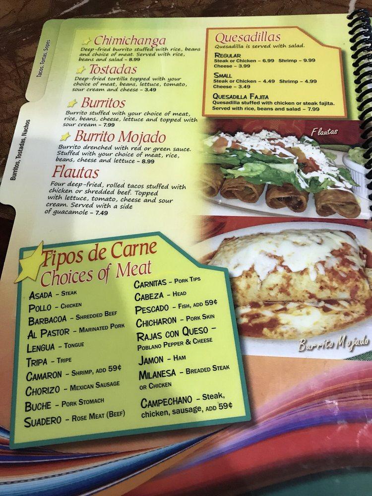 Menu at Taqueria Durango restaurant, Overland