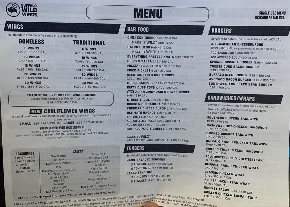 Menu at Buffalo Wild Wings pub & bar, Aberdeen