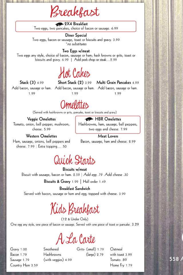 Menu at Stroud's Diner restaurant, Mayflower, 558 AR-365