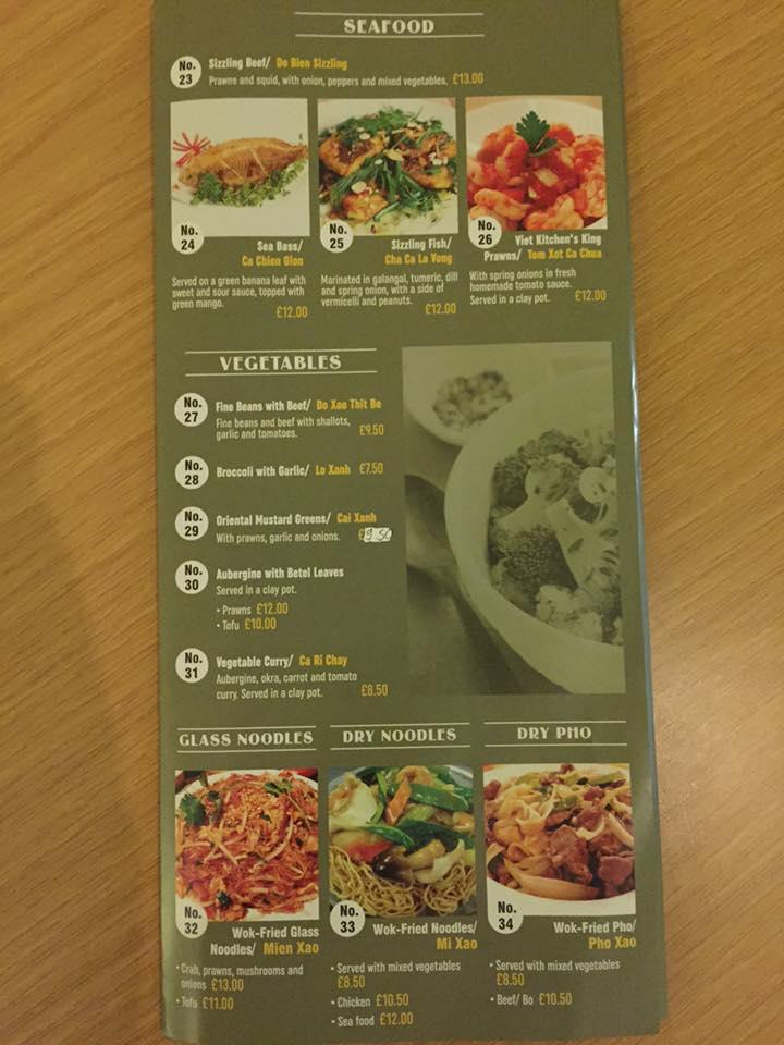 Menu at Viet Kitchen restaurant, London