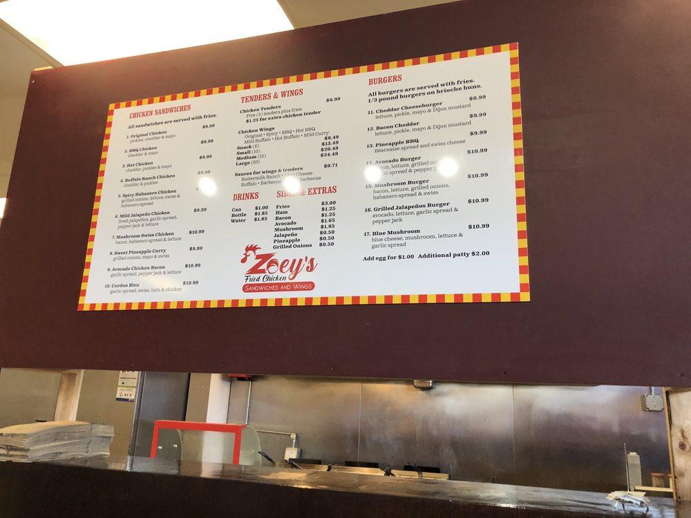 Menu at Zoey's Fried Chicken Sandwiches & Wings restaurant, Everett