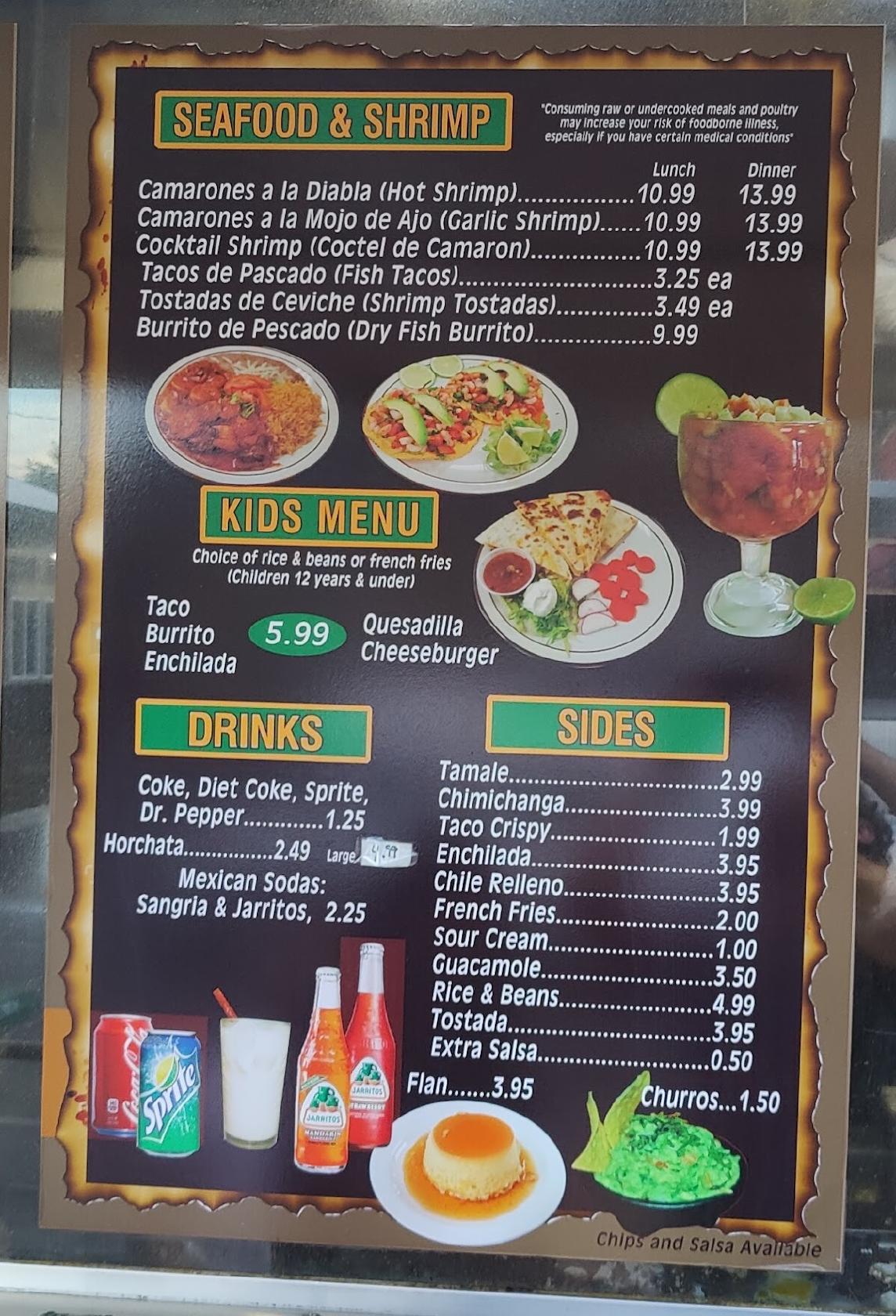 Menu at Tacos El Dorado restaurant, Emmett