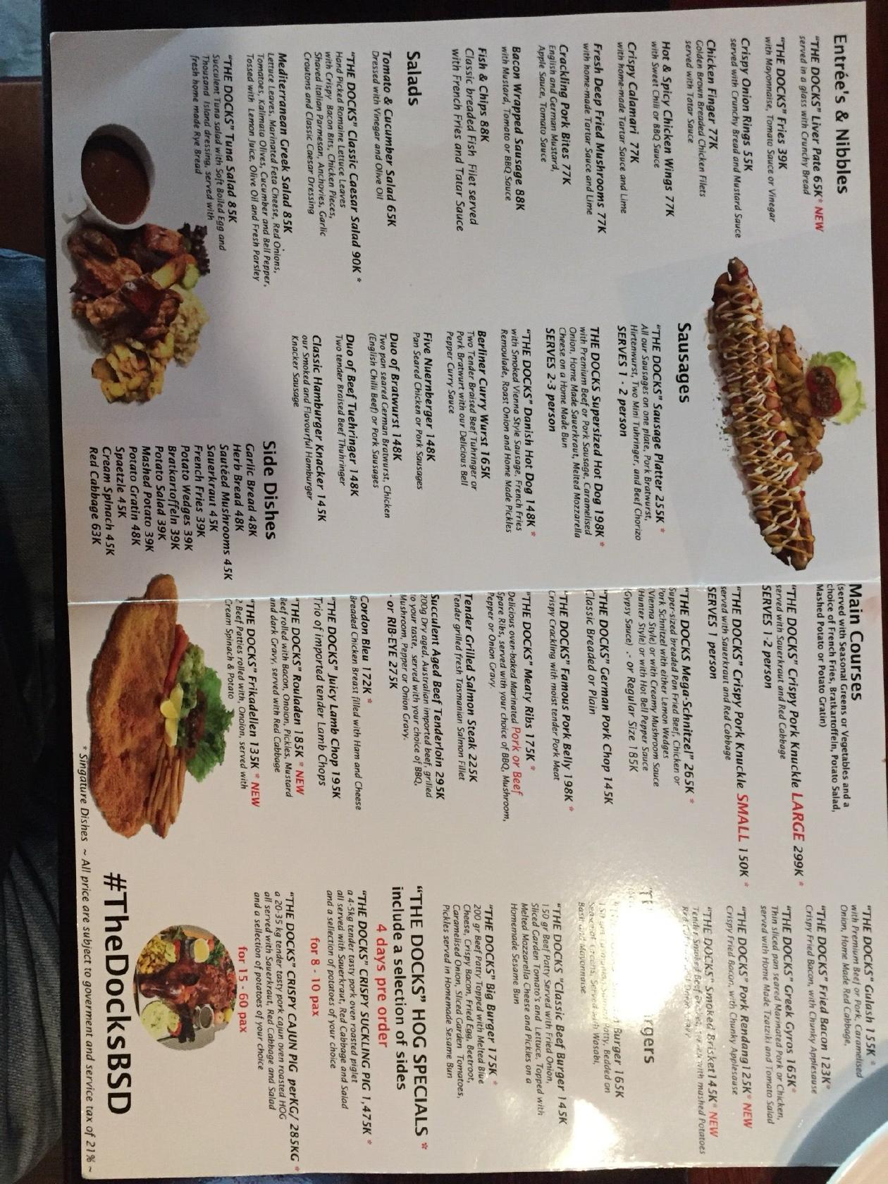 Menu at The Docks restaurant, Tangerang, MMX3+5P3