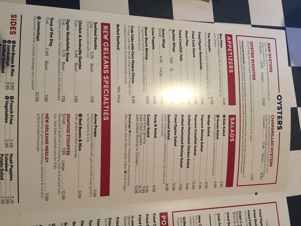Menu at Acme Oyster House restaurant, Metairie, Veterans Blvd
