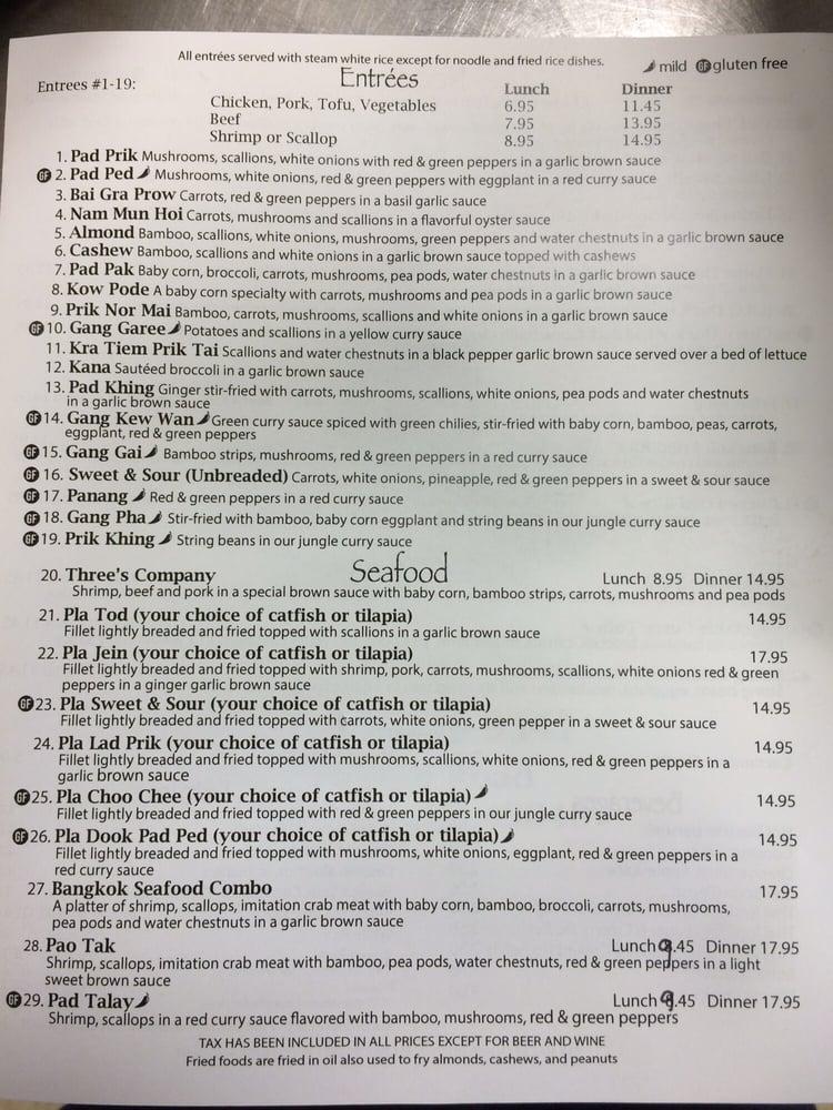 Menu at Bangkok Flavor restaurant, Kalamazoo