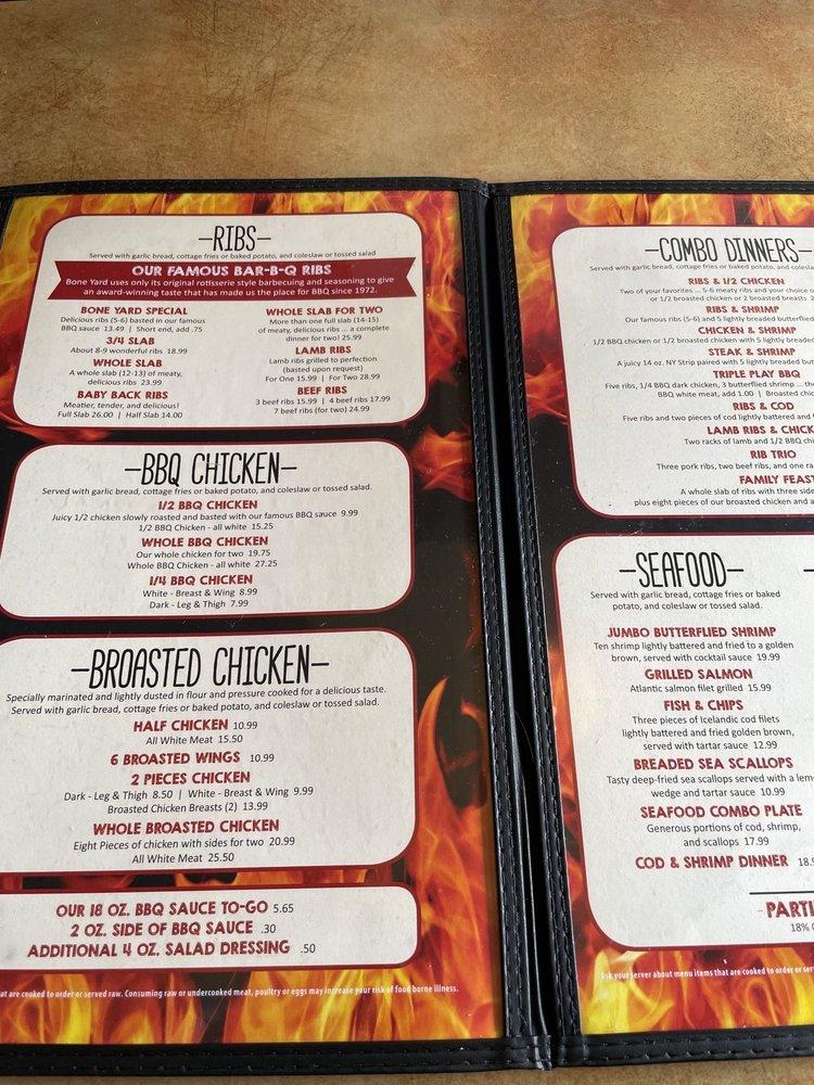 Menu at Bone Yard BBQ Grill House & Bar, Farmington Hills, Orchard Lake Rd