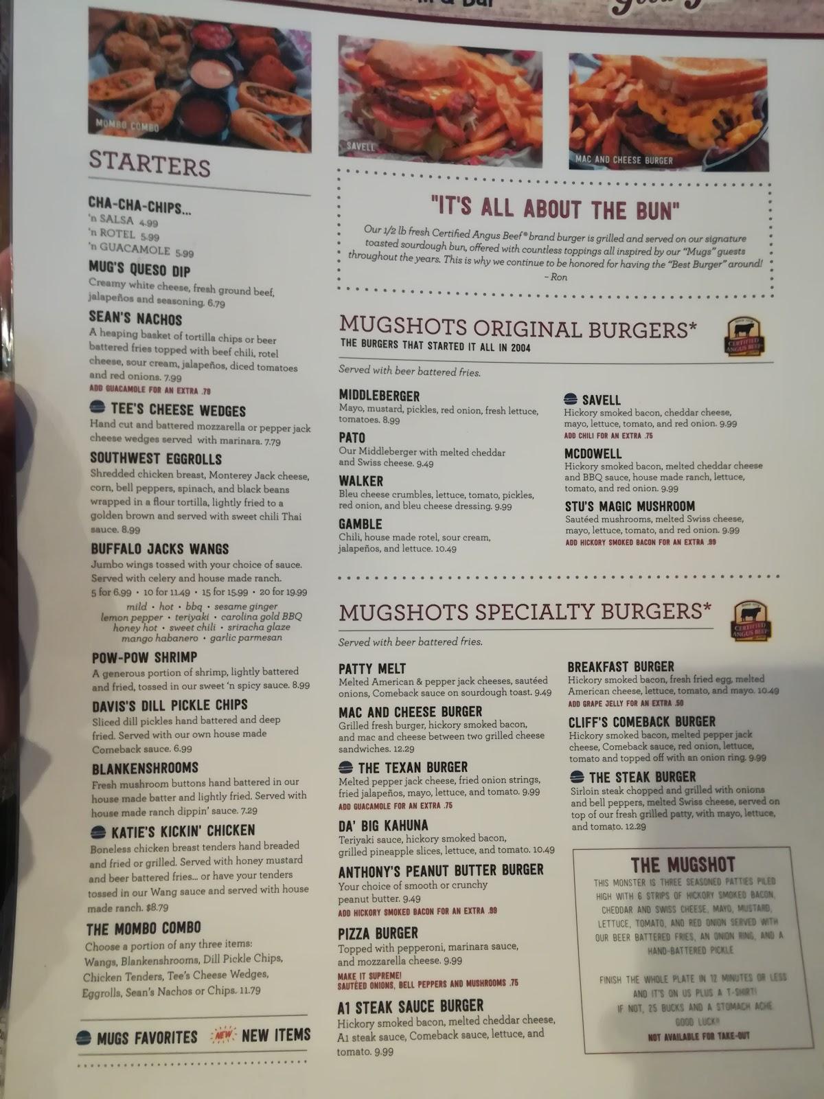 Menu at Mugshots Grill and Bar Biloxi. MS, Biloxi, 130 Main St