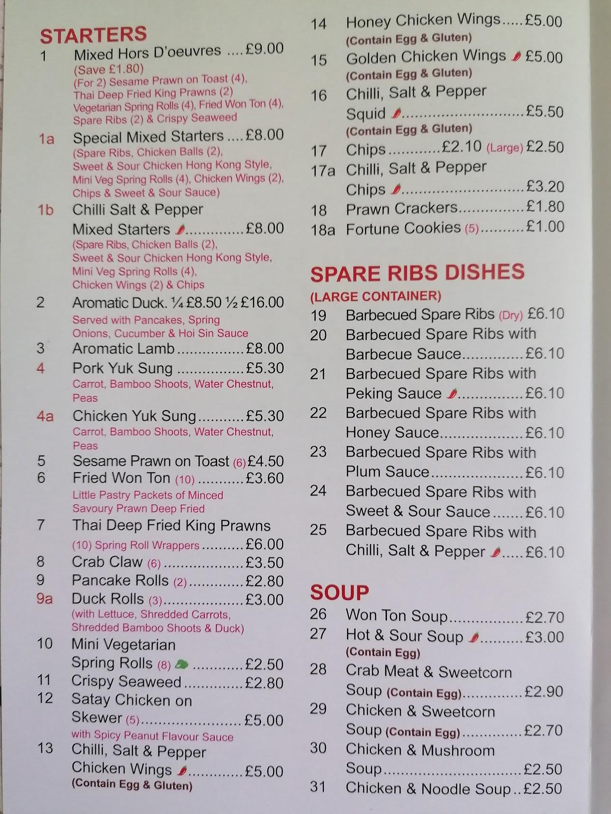 Menu at Golden Palace fast food, Hinckley