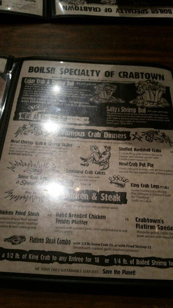 Menu at Pearl's Crabtown restaurant, Oklahoma City