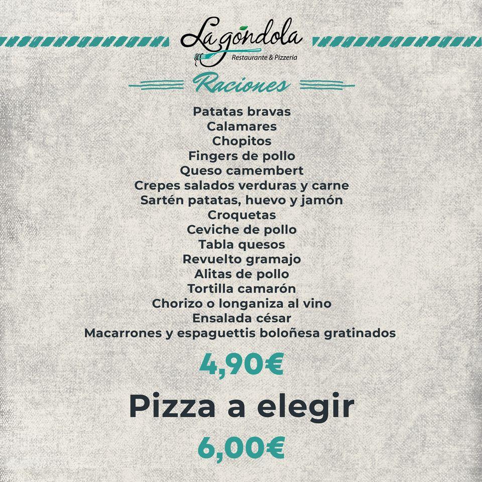 Menu at Pizzería & Restaurante La Góndola, Gandia