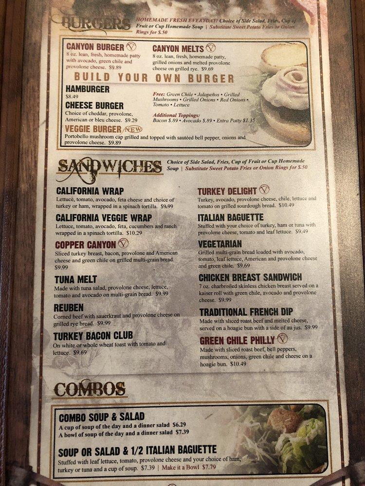 Menu at Copper Canyon Cafe, Albuquerque