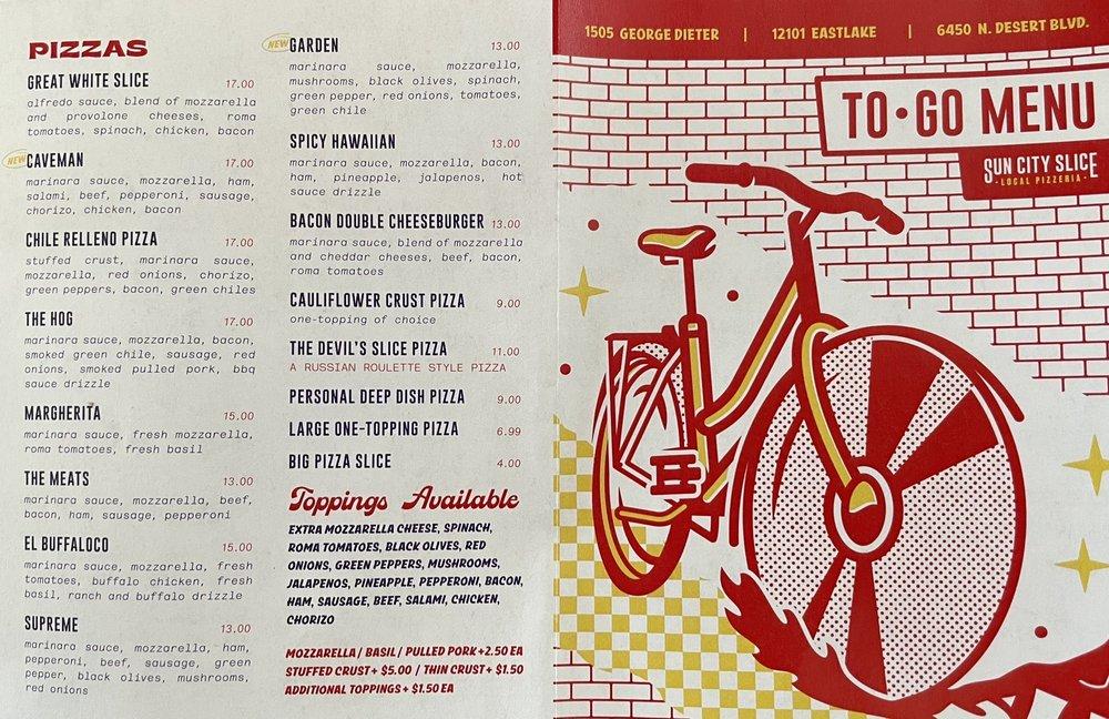 Menu at Sun City Slice Pizza (Eastlake) pizzeria, El Paso
