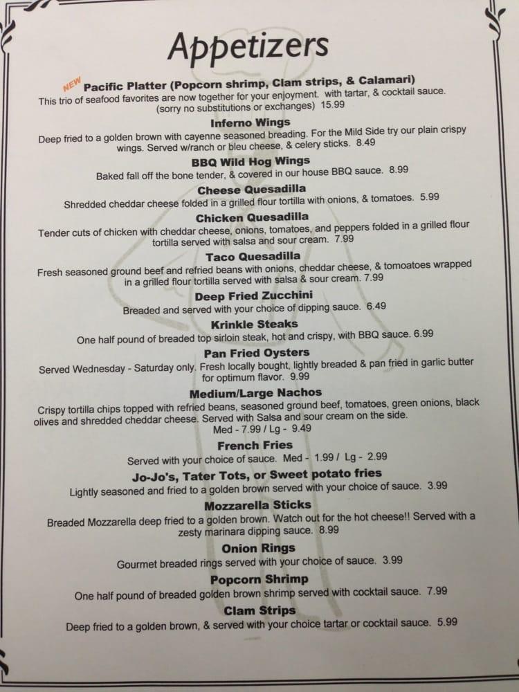 Menu at Last Frontier steakhouse, Yakima