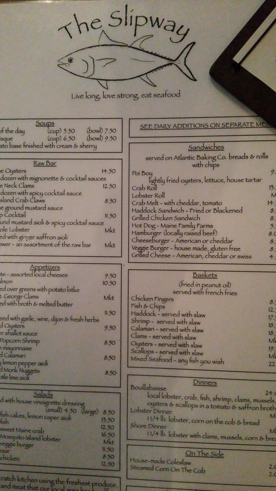 Menu at The Slipway Restaurant, Thomaston, 24 Public Landing