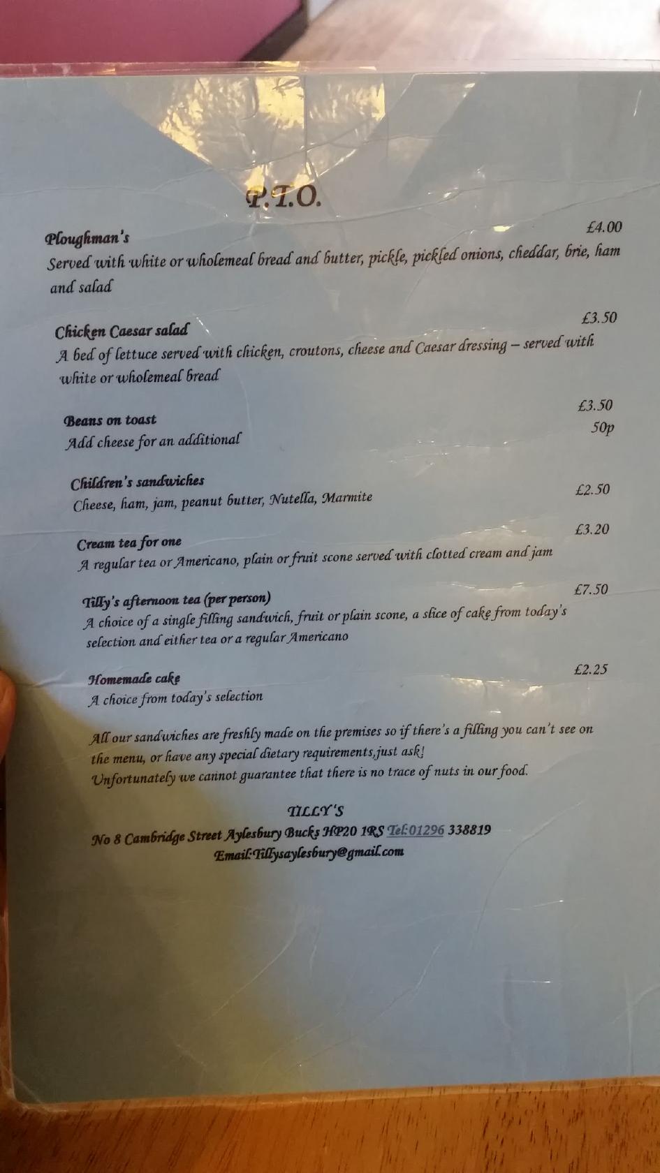 Menu At Tilly S Cafe Aylesbury   Rf8d Tillys Menu 2022 10 