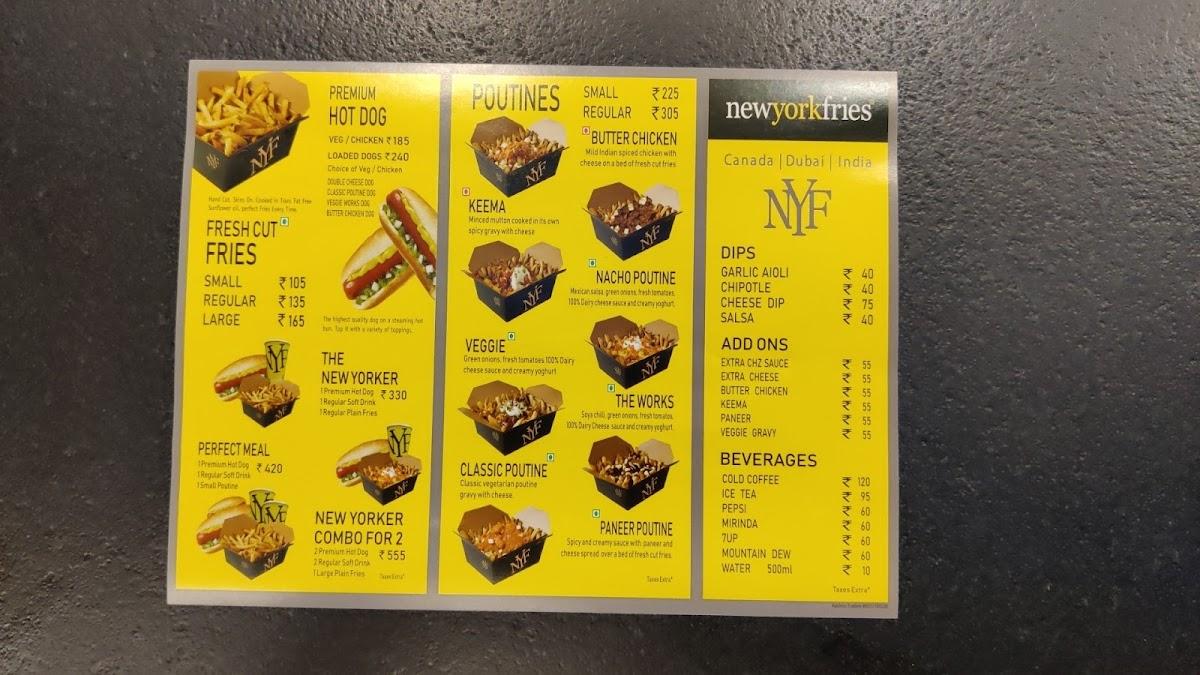 Menu at New York Fries, New Delhi, Unit 6