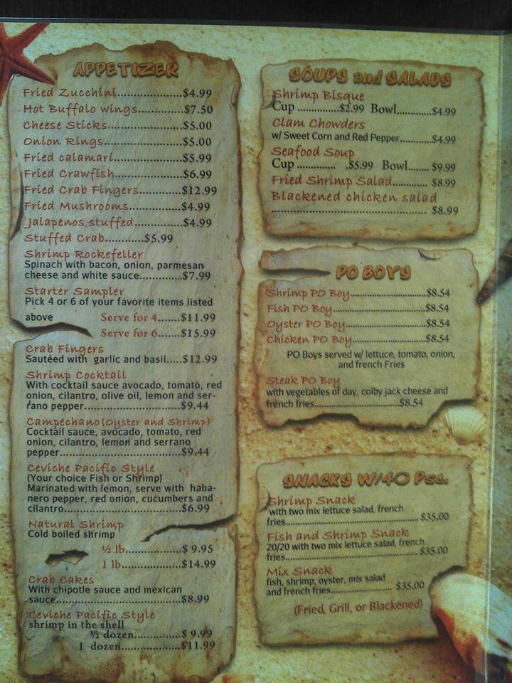 Menu at Mahimahi restaurant, Brownsville