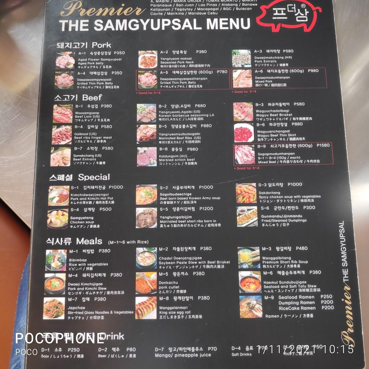 Menu at Premier The Samgyupsal - BF Homes Parañaque restaurant ...