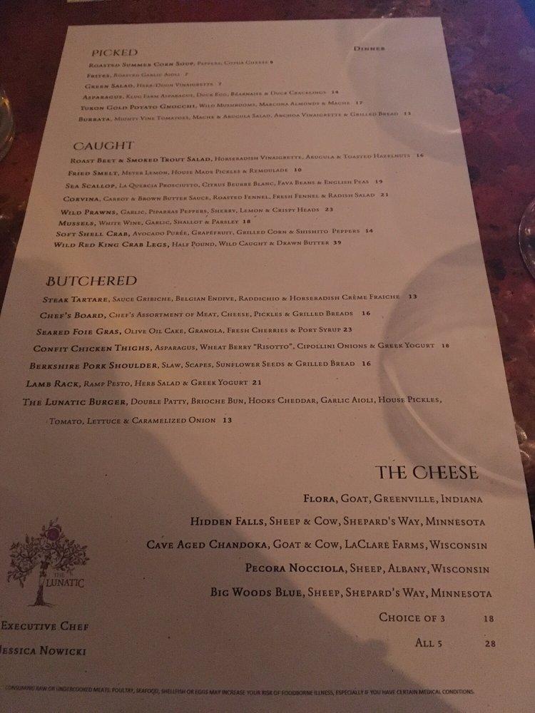 Menu at The Lunatic, The Lover & The Poet pub