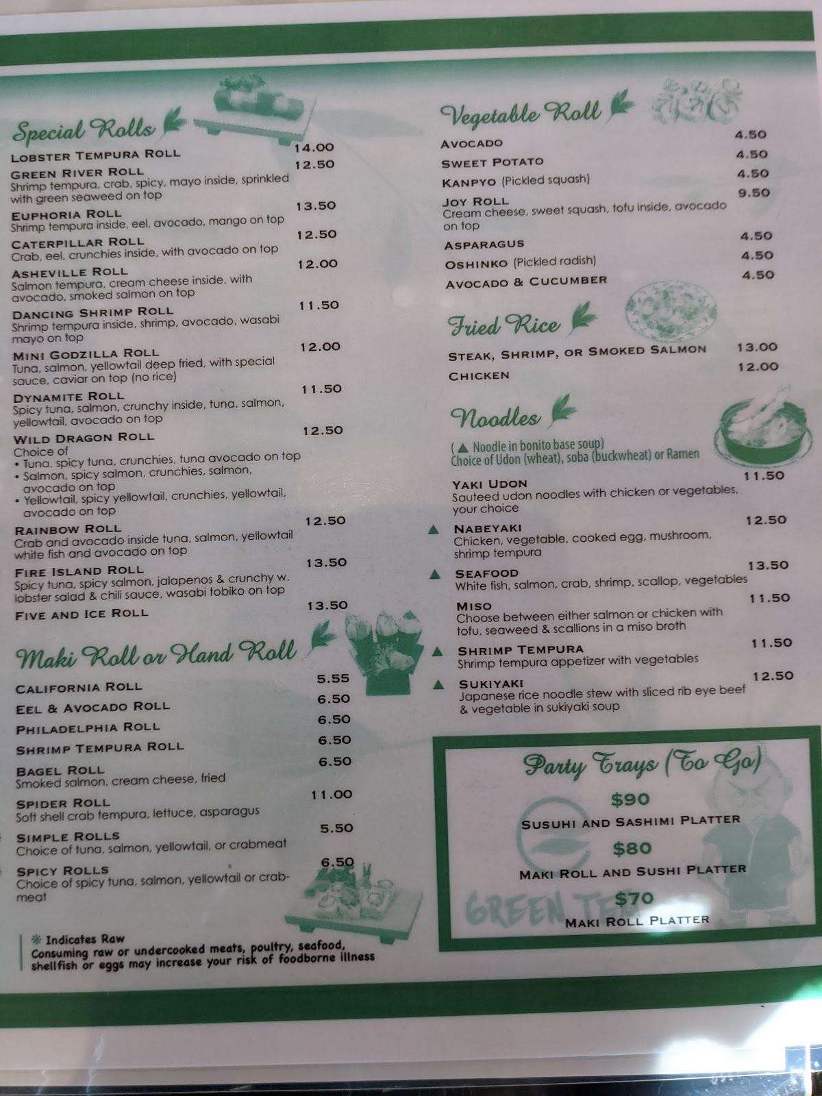 Menu at Green Tea Sushi Japanese Restaurant, Asheville