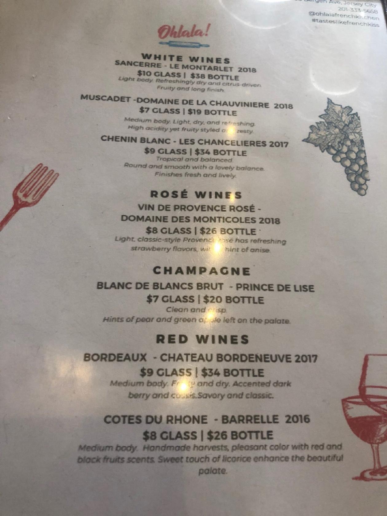 Menu at Ohlala! Dessert Bar, Jersey City, 686 Bergen Ave