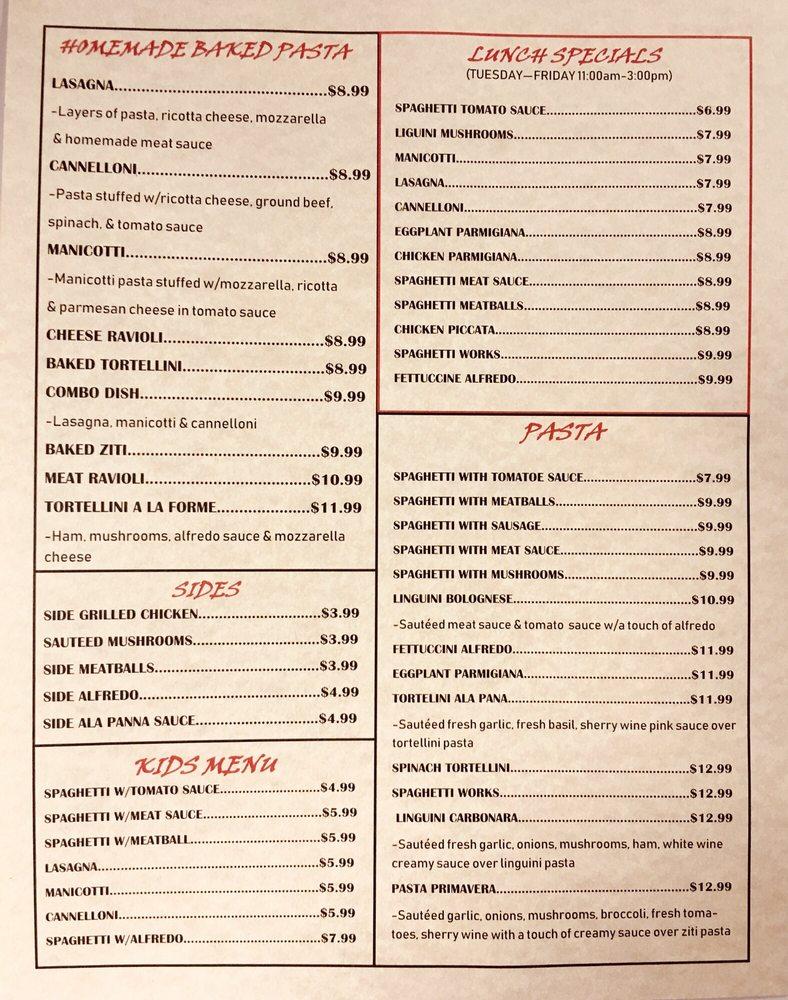 Menu at Verona Italian Restaurant, Heber Springs