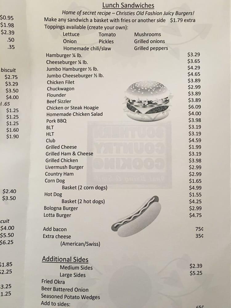 Menu at Christie's Kitchen restaurant, Polkville