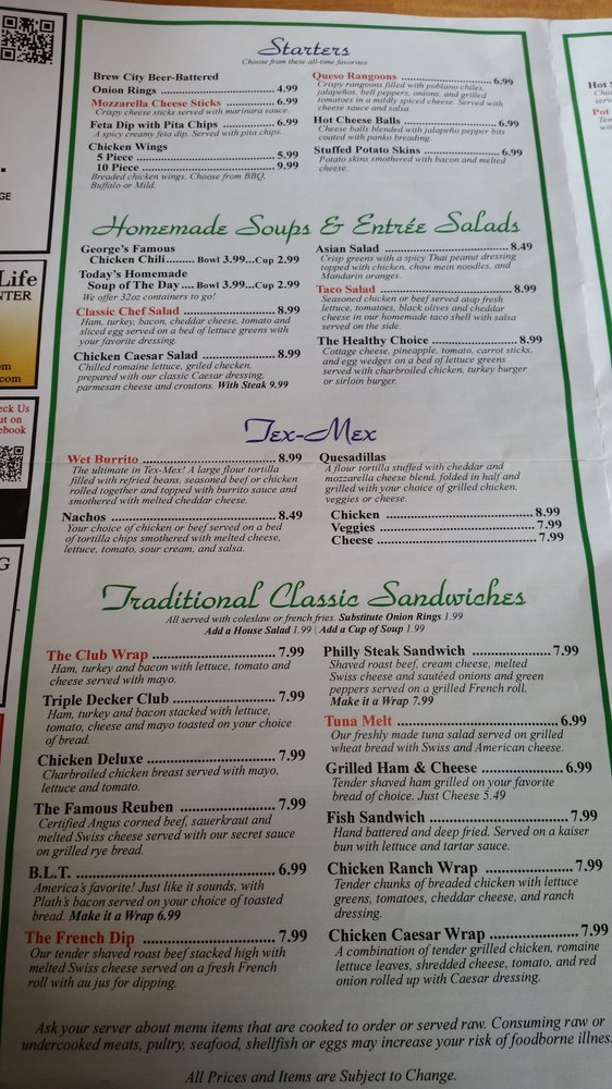 Menu at J W Filmore's Family Restaurant, Petoskey