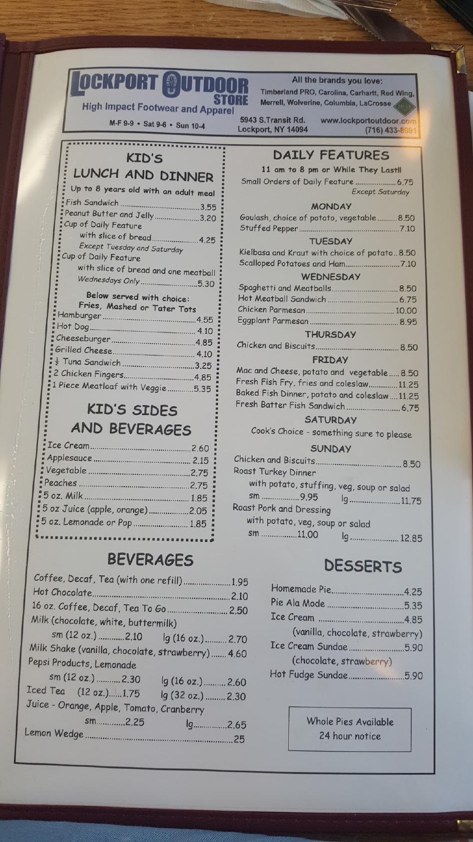 Menu at La Port's Pine Restaurant, Lockport