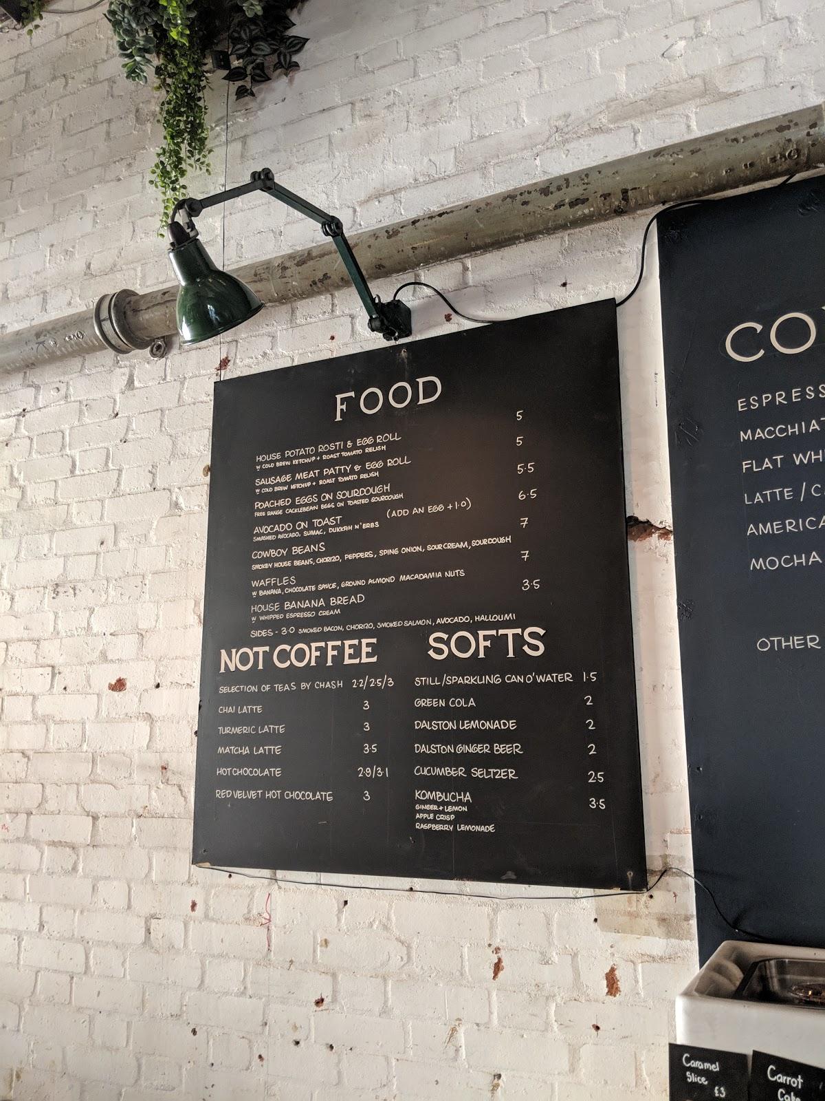 Menu at The Gentlemen Baristas at Vinegar Yard, London, Vinegar Yard