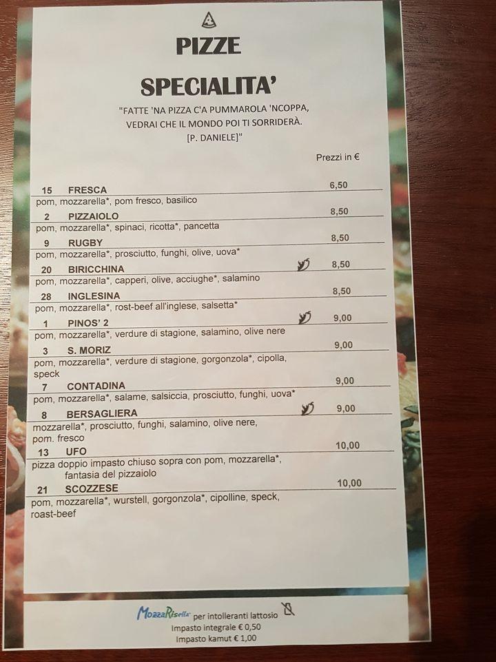 Menu di Pizzeria Ristorante Pino'S 2 